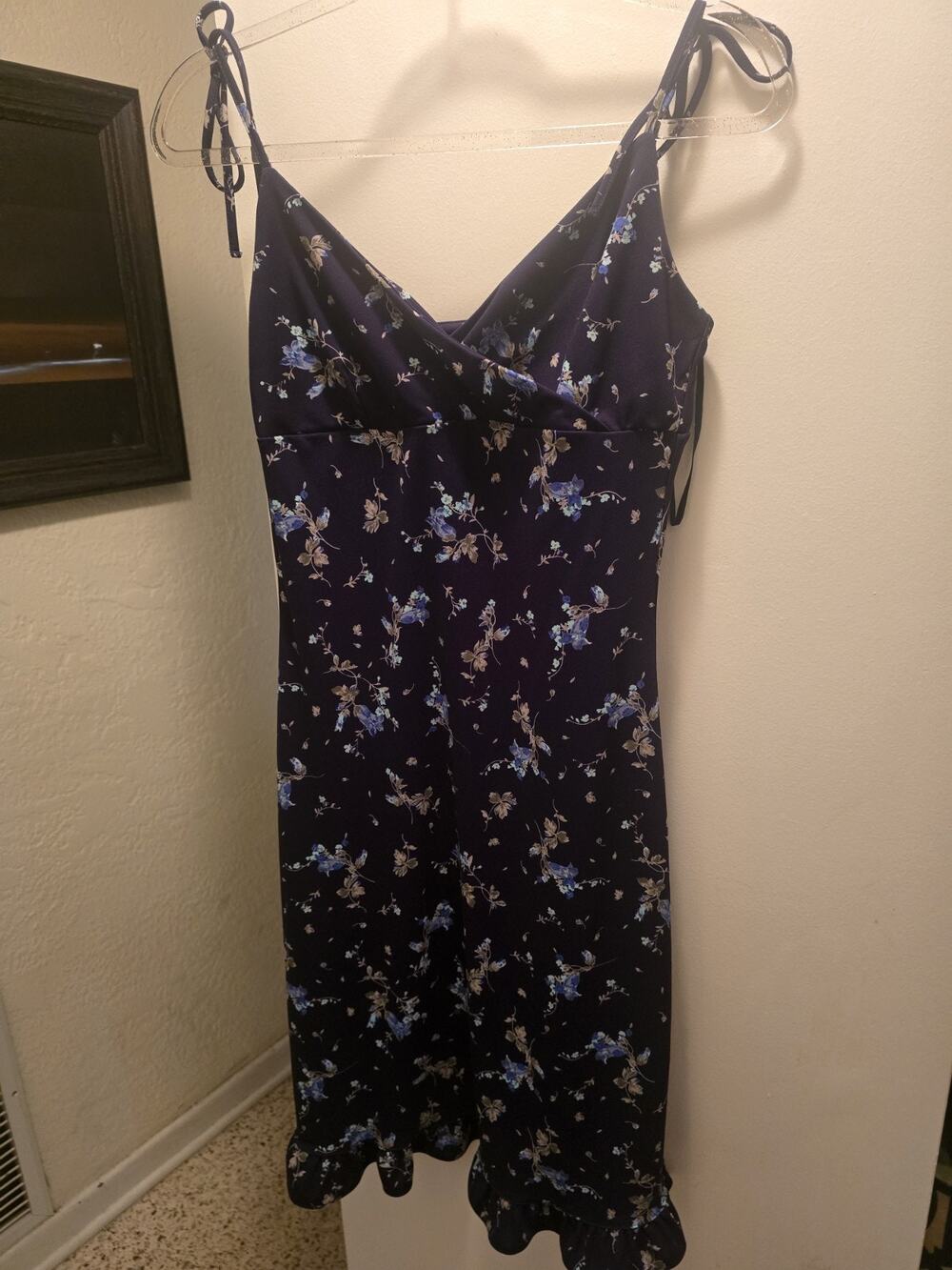 Express Vintage 1990's Navy Blue Floral Print Ruffle Dress size 5/6 Y2K whimsy